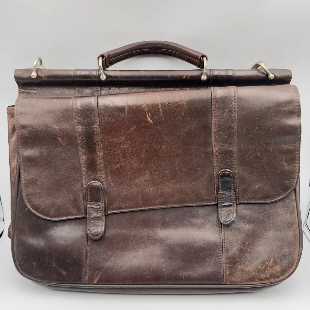Samsonite Business Casual Series 113 Brown Leather Messenger Bag Briefcase